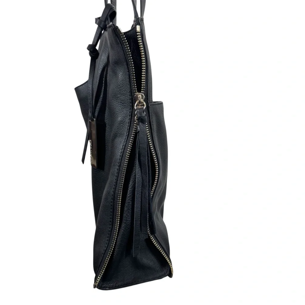 Vince Camuto Corla Black Leather Large Tote Shoulder Bag Zippers Biker Moto